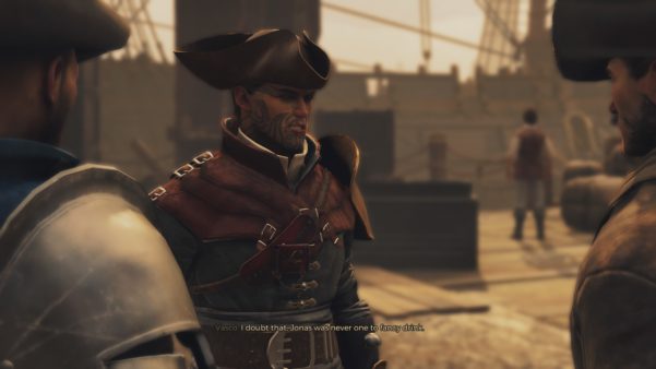 A bustling dockside during Greedfall: Colonialism in the New World