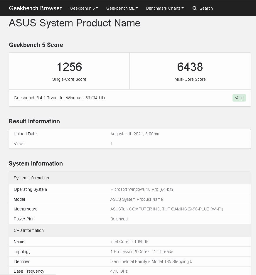 i510600k Geekbench